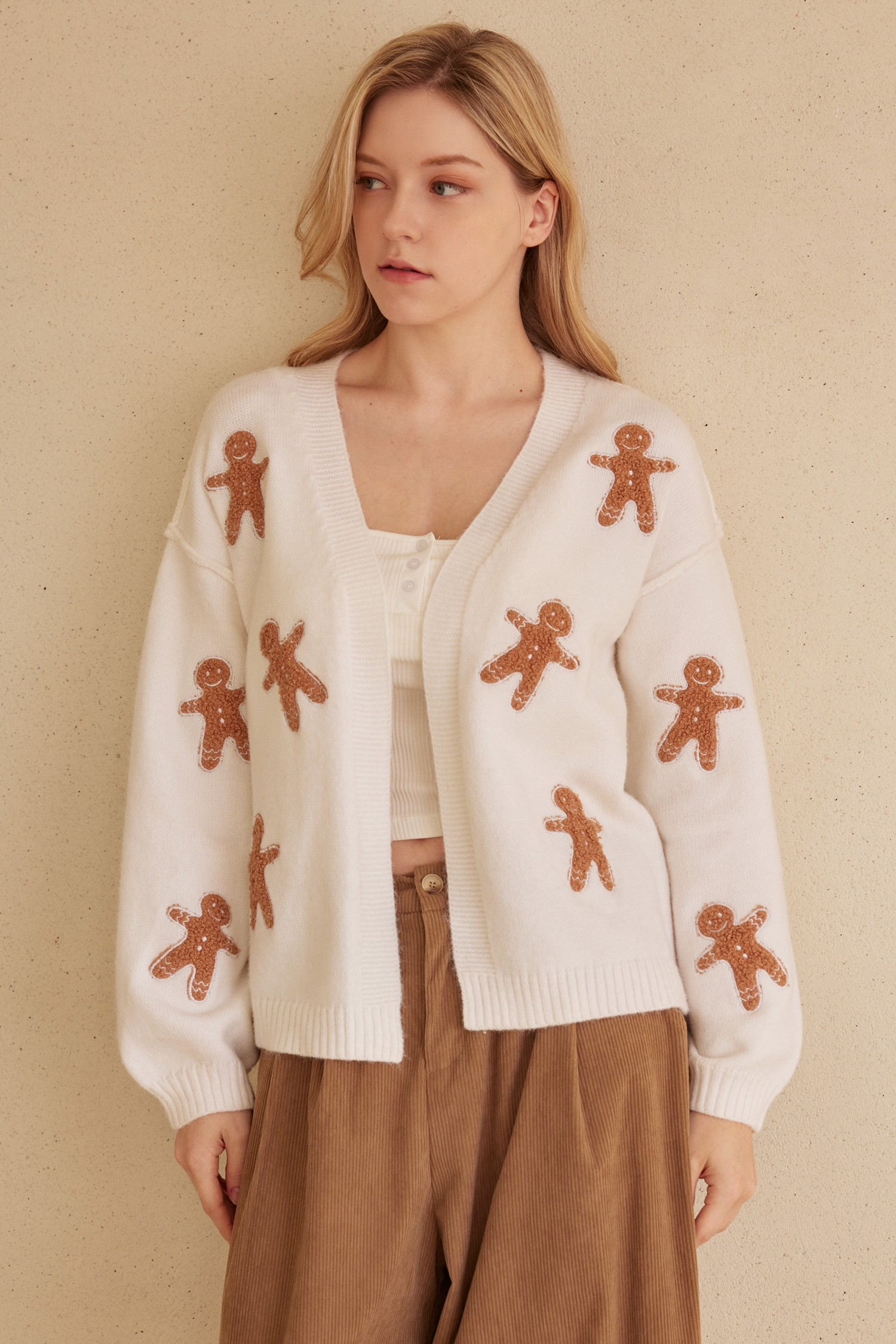 Gingerbread Man Patch Cardigan - Buttercup Lynne Boutique