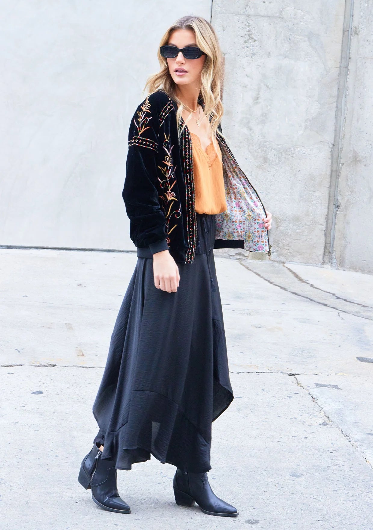 Black Handkerchief Hem Satin Maxi Skirt – Boho Flowy  Lovestitch