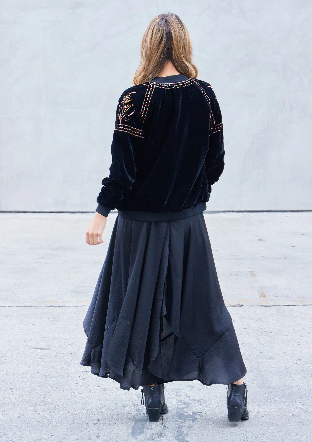 Black Handkerchief Hem Satin Maxi Skirt – Boho Flowy  Lovestitch