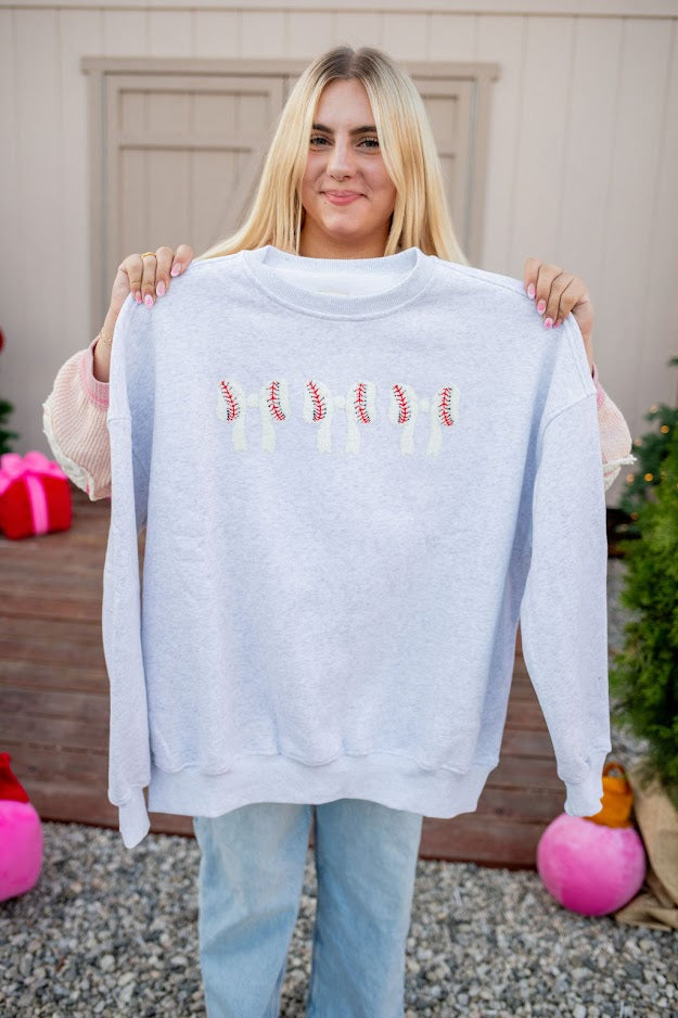 Baseball Bows Crewneck - Buttercup Lynne Boutique
