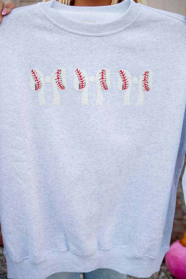 Baseball Bows Crewneck - Buttercup Lynne Boutique