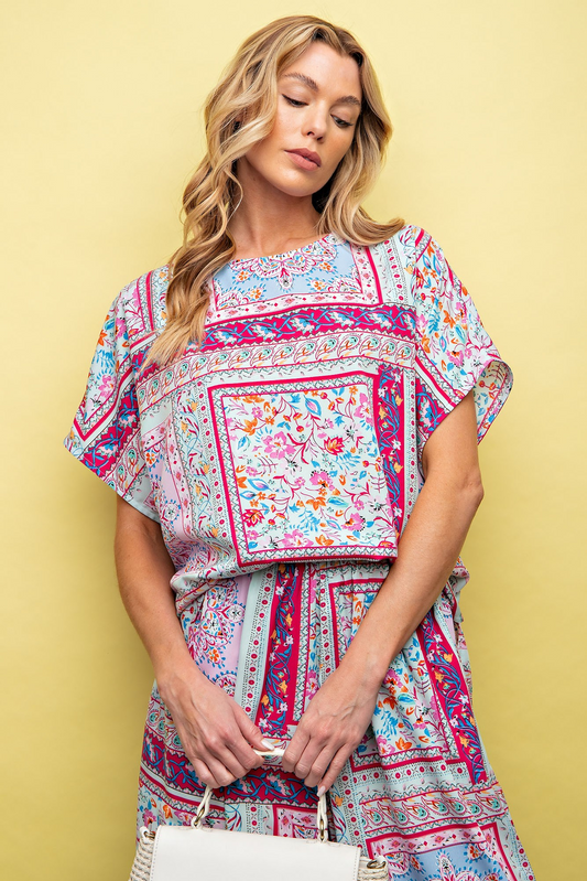 Clearly Love Scarf Printed Woven Top - Buttercup Lynne Boutique