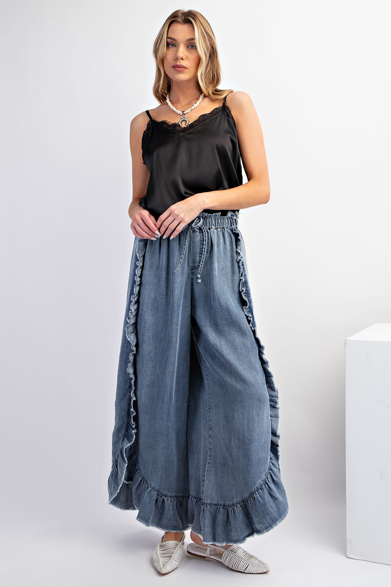 Go With It Wide Leg Ruffle Pants - Buttercup Lynne Boutique