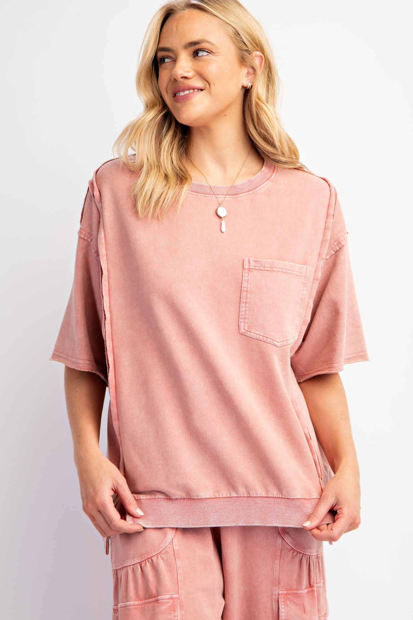 Here To Stay Mineral Washed Terry Knit Top - Buttercup Lynne Boutique