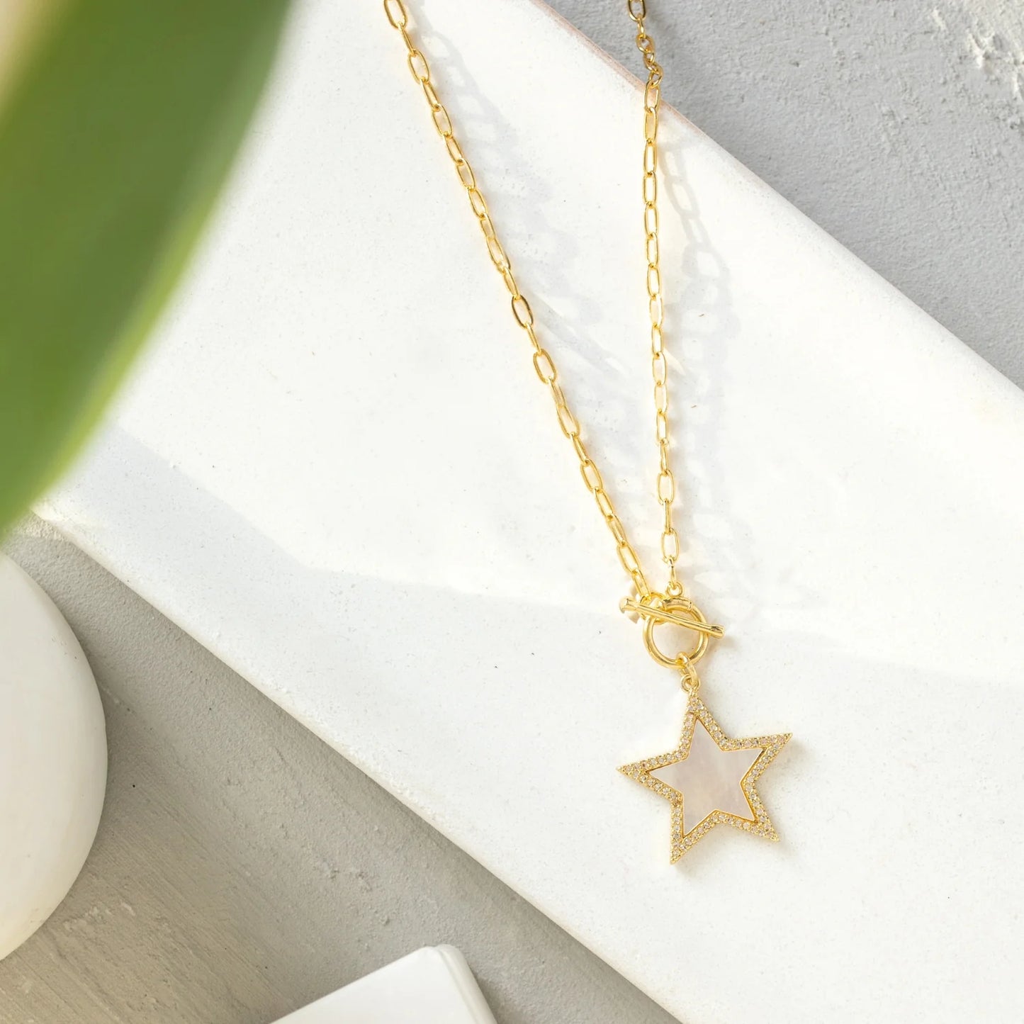 Mother of Pearl Pave Star Toggle Pendant Necklace - Buttercup Lynne Boutique