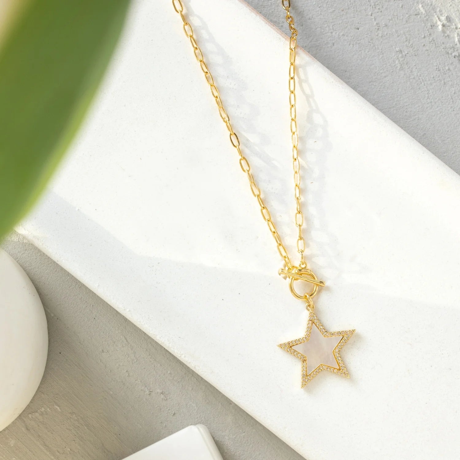 Mother of Pearl Pave Star Toggle Pendant Necklace - Buttercup Lynne Boutique