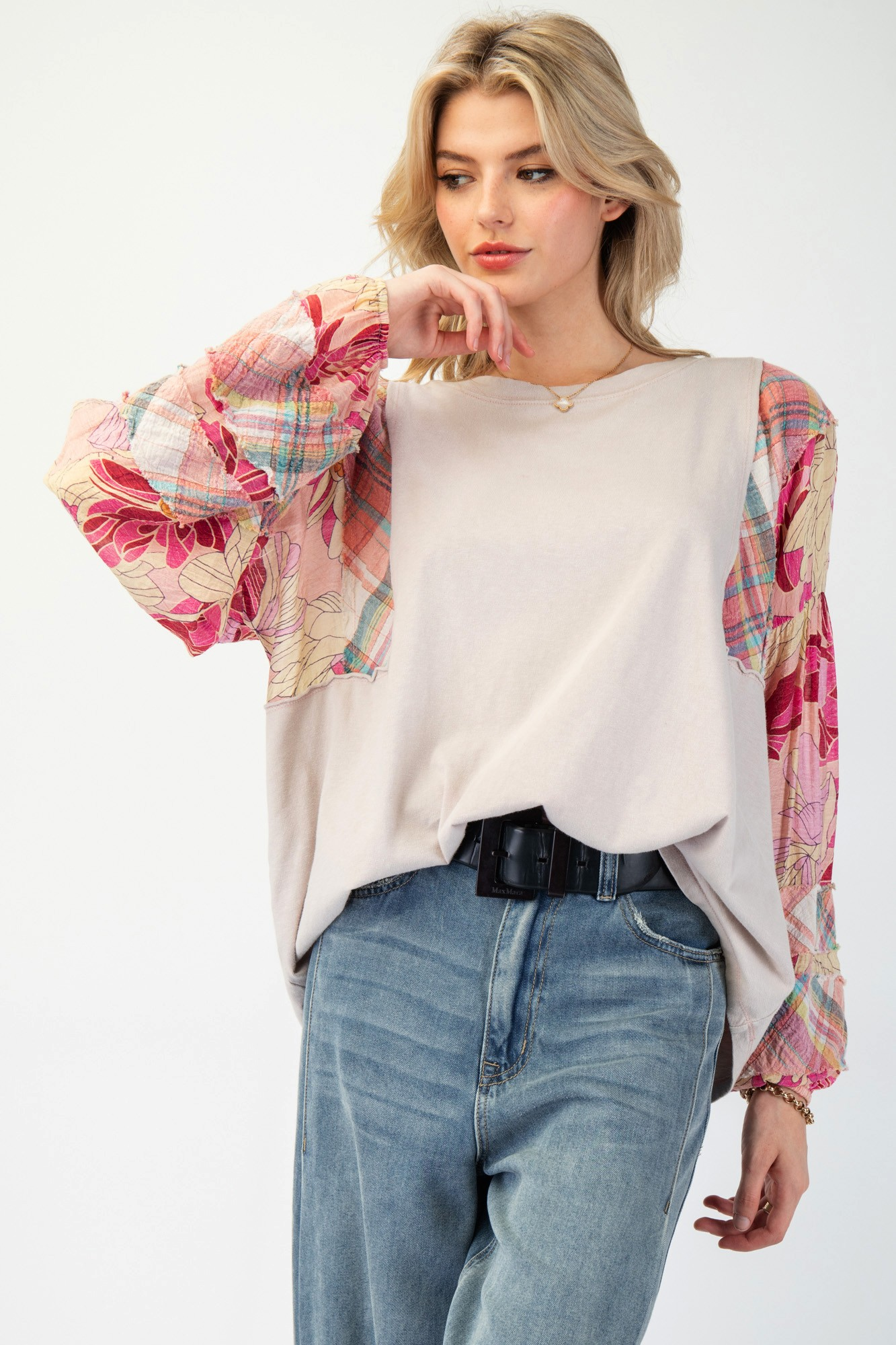 Beautiful Day Mix Print Mineral Washed Top - Buttercup Lynne Boutique