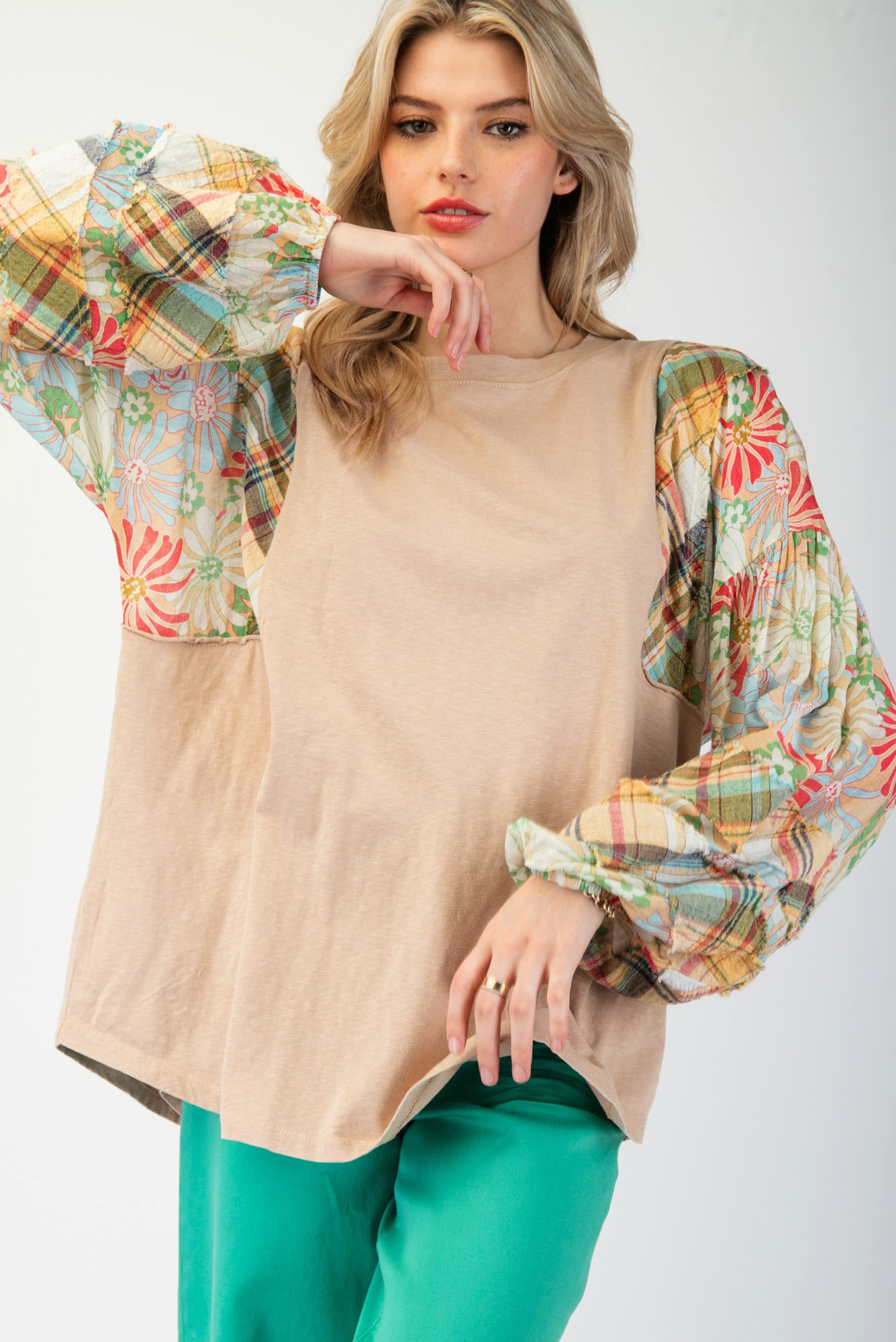 Beautiful Day Mix Print Mineral Washed Top - Buttercup Lynne Boutique