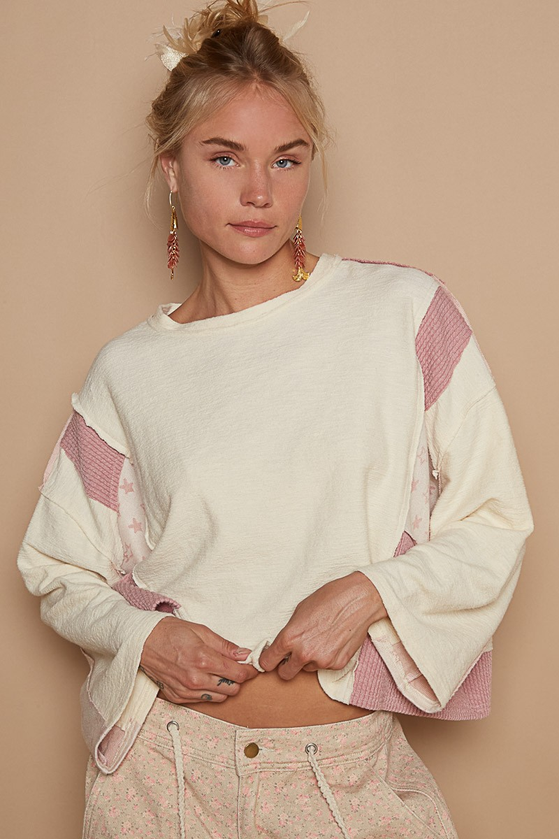 The Wait Is Over Long Sleeve Star Contrast Top - Buttercup Lynne Boutique