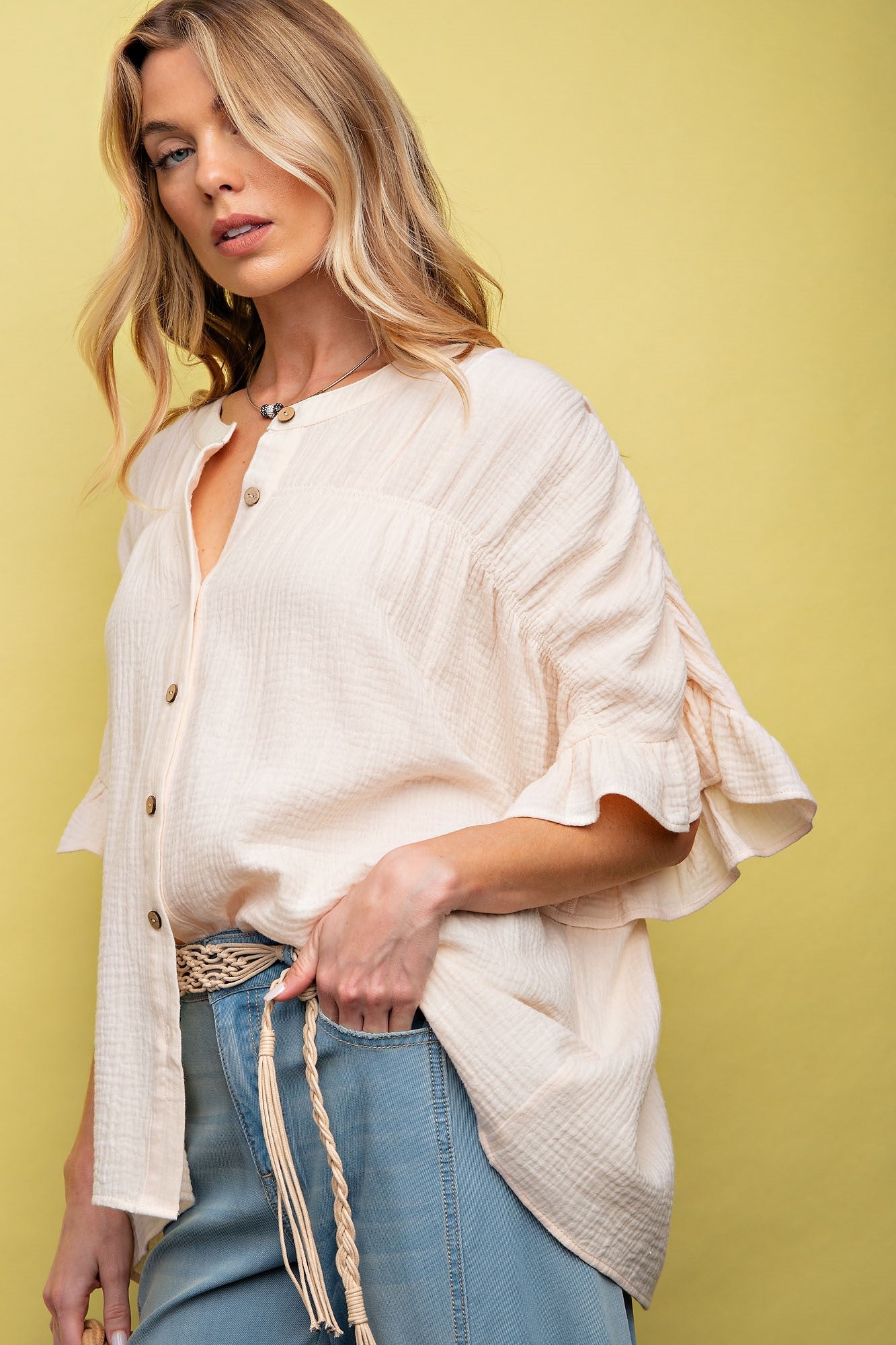 Cotton Gauze Top with Wing Sleeves in Ivory - Buttercup Lynne Boutique