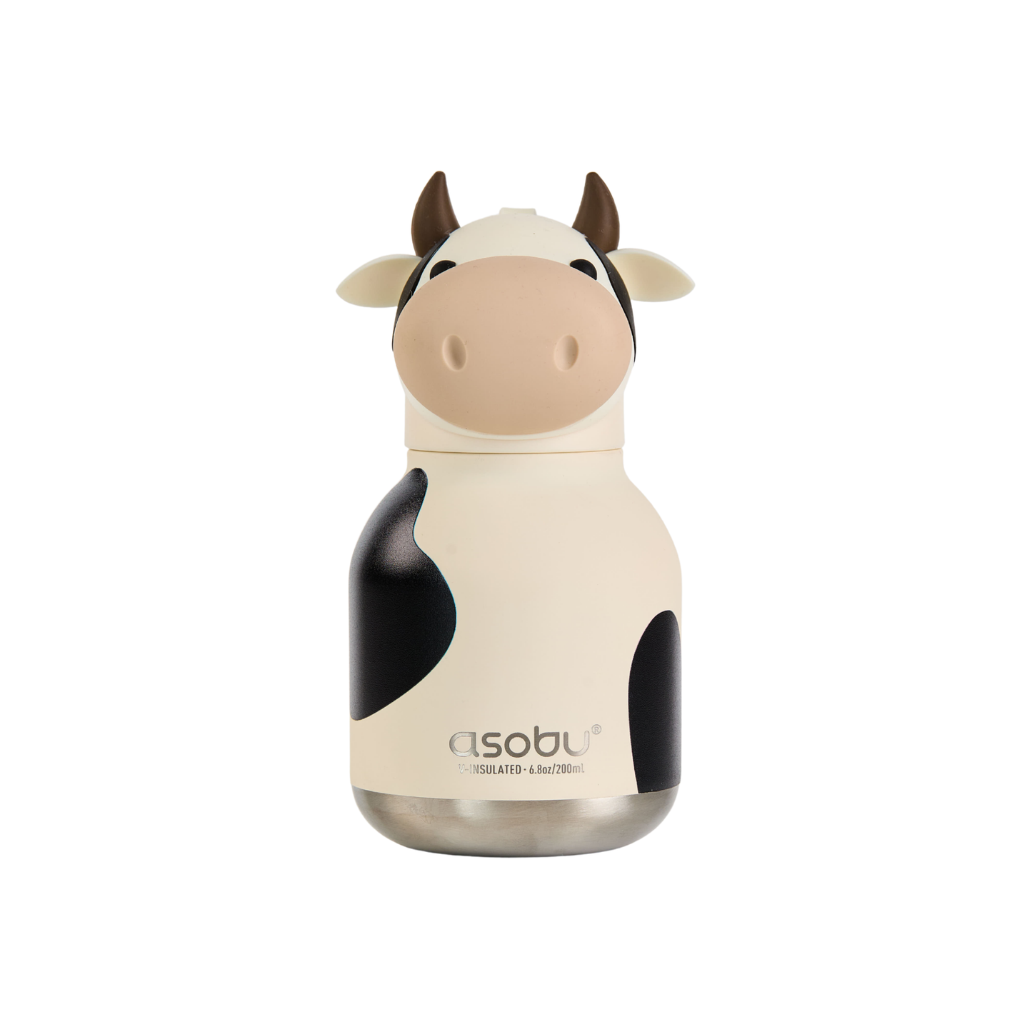 Asobu Mini Bestie Cow insulated water bottle with white body and black spots