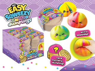 ORB Easy Squeezy Tie Dye Dumplings squishy toys with rainbow colors and cute faces