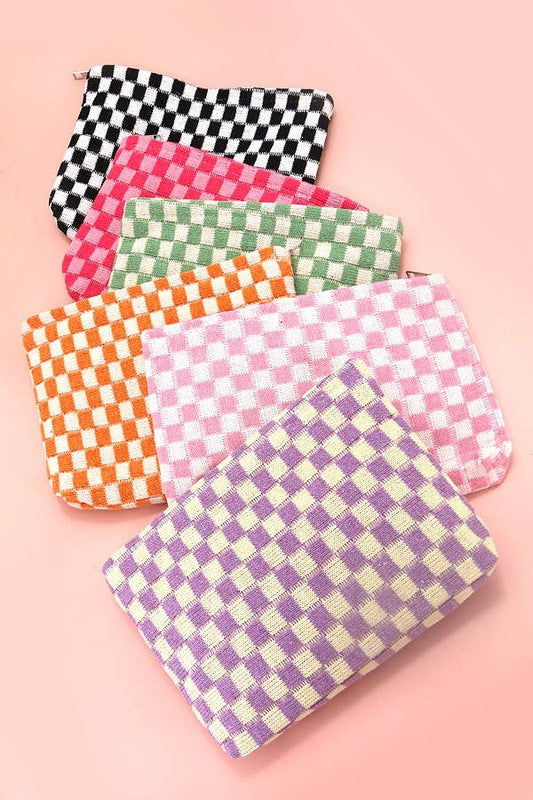 Checkered Cosmetic Makeup Pouch Clutch Bag - Buttercup Lynne Boutique