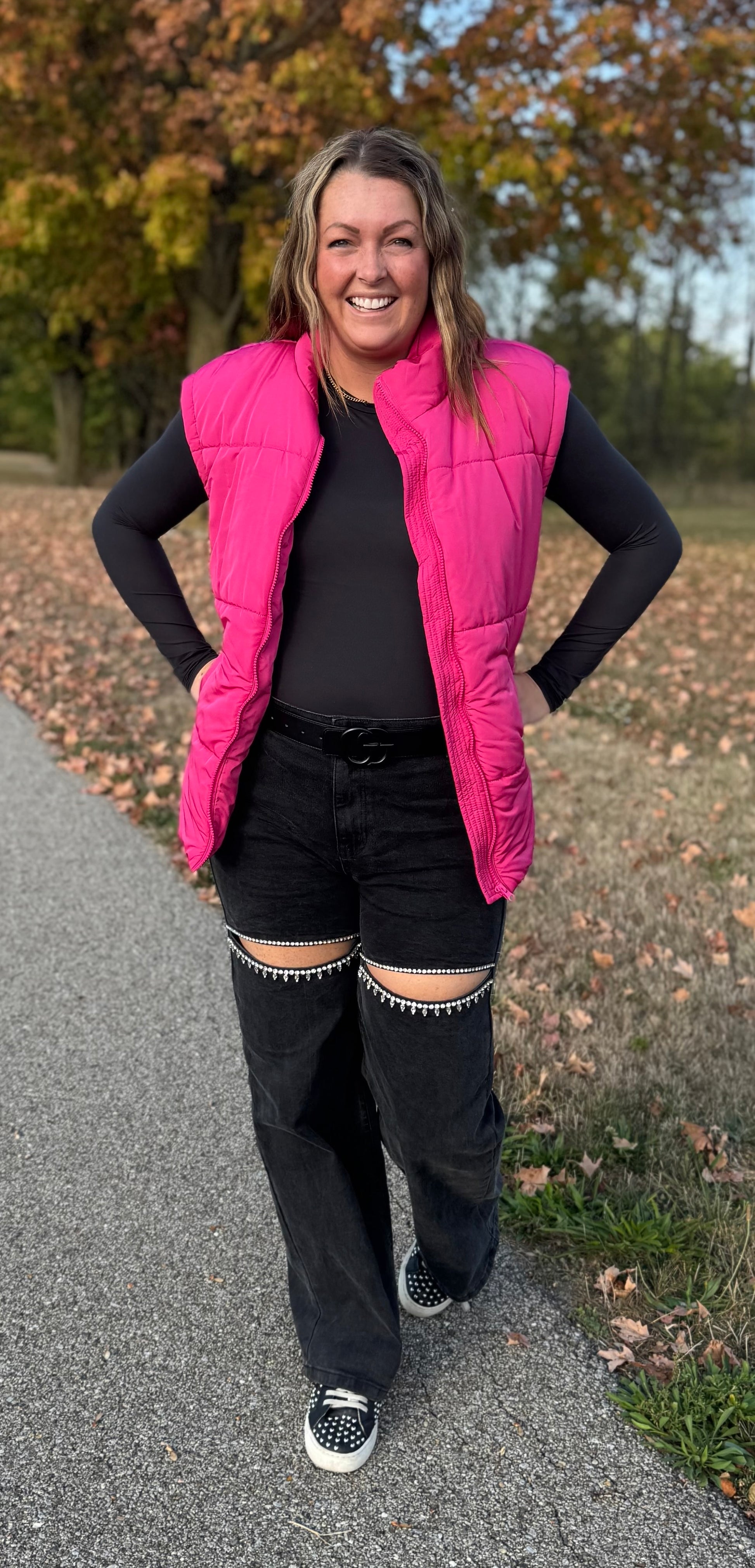 Shine Bright Cut Out Front Rhinestone Jeans - Buttercup Lynne Boutique