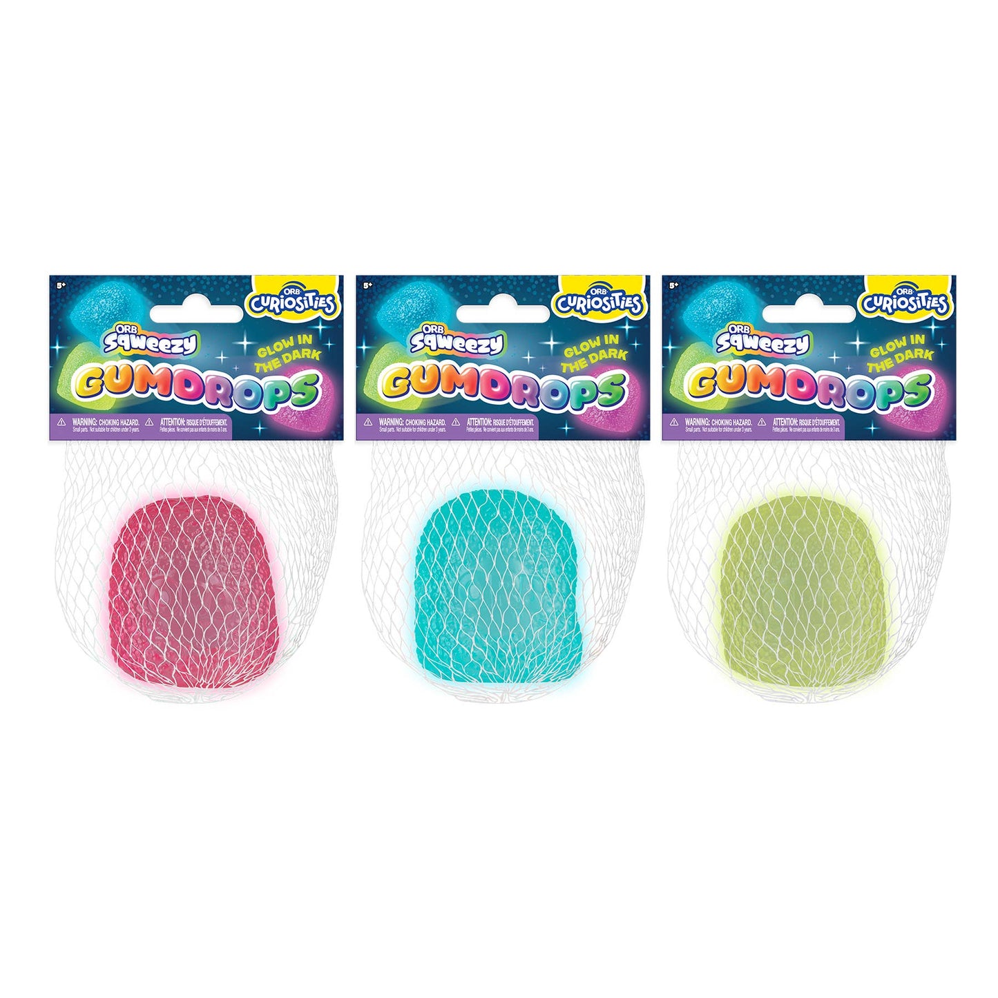 Three packages of Chupa Chups Squeeze Gumballs with pink, blue, and green gumballs on a white background.