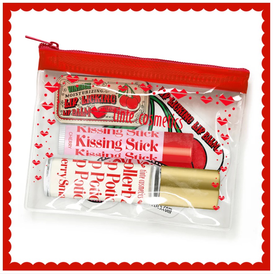 Cherry Lip Care Trio Kit – Balm, Rollerball, Kissing Stick + Sticker | TINte Cosmetics