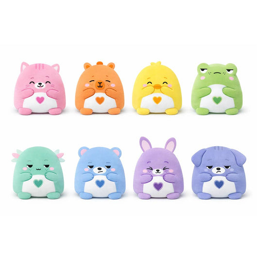 Set of colorful animal-themed erasers on a white background