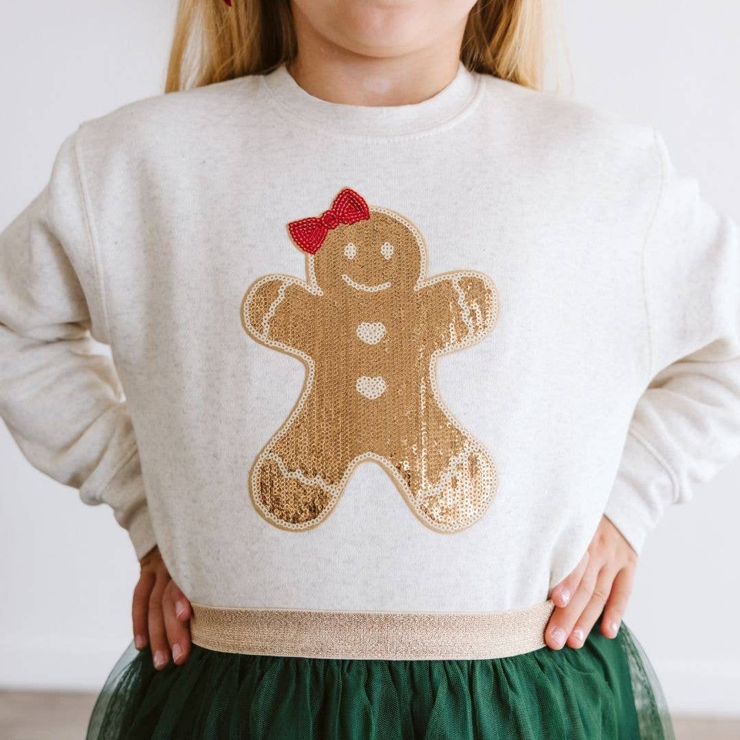 Gingerbread Sequin Patch Sweatshirt Girls - Sweet Wink