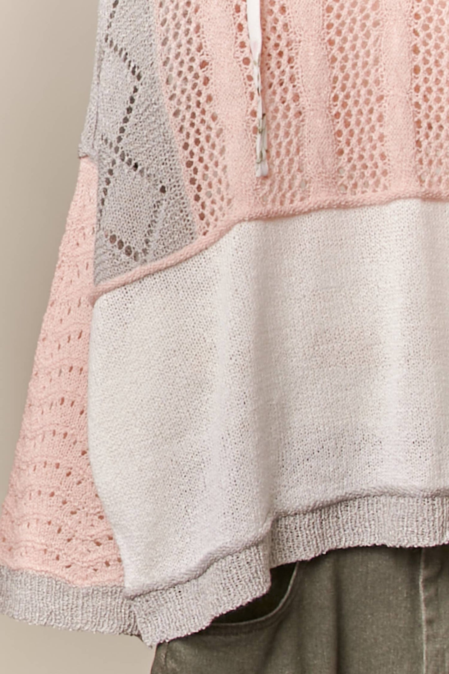 Mello - Cozy Daydream Colorblock Crochet Knit Hoodie