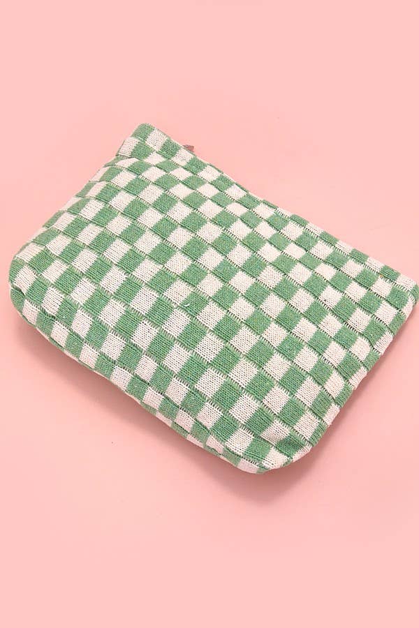 Checkered Cosmetic Makeup Pouch Clutch Bag - Buttercup Lynne Boutique