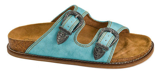 Corkys Atta Girl Teal Double Buckle Slide Sandals