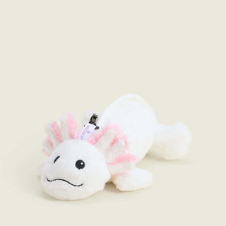 Warmies Axolotl Bag Charm plush toy in white and pink on neutral background