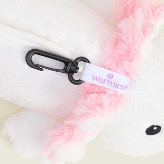 Warmies Axolotl Bag Charm plush in white and pink with black clip attachment