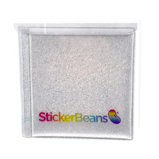 Stickerbeans Mini Collector's Book with silver glitter iridescent cover on white background