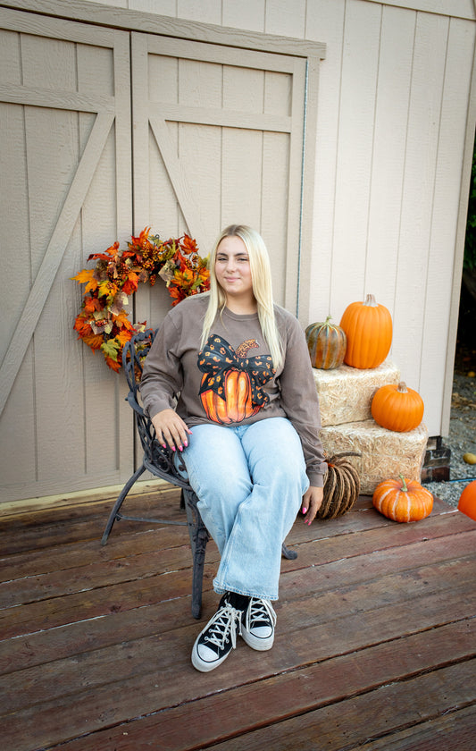 Leopard Pumpkin Espresso Long Sleeve Graphic Tee - Buttercup Lynne Boutique