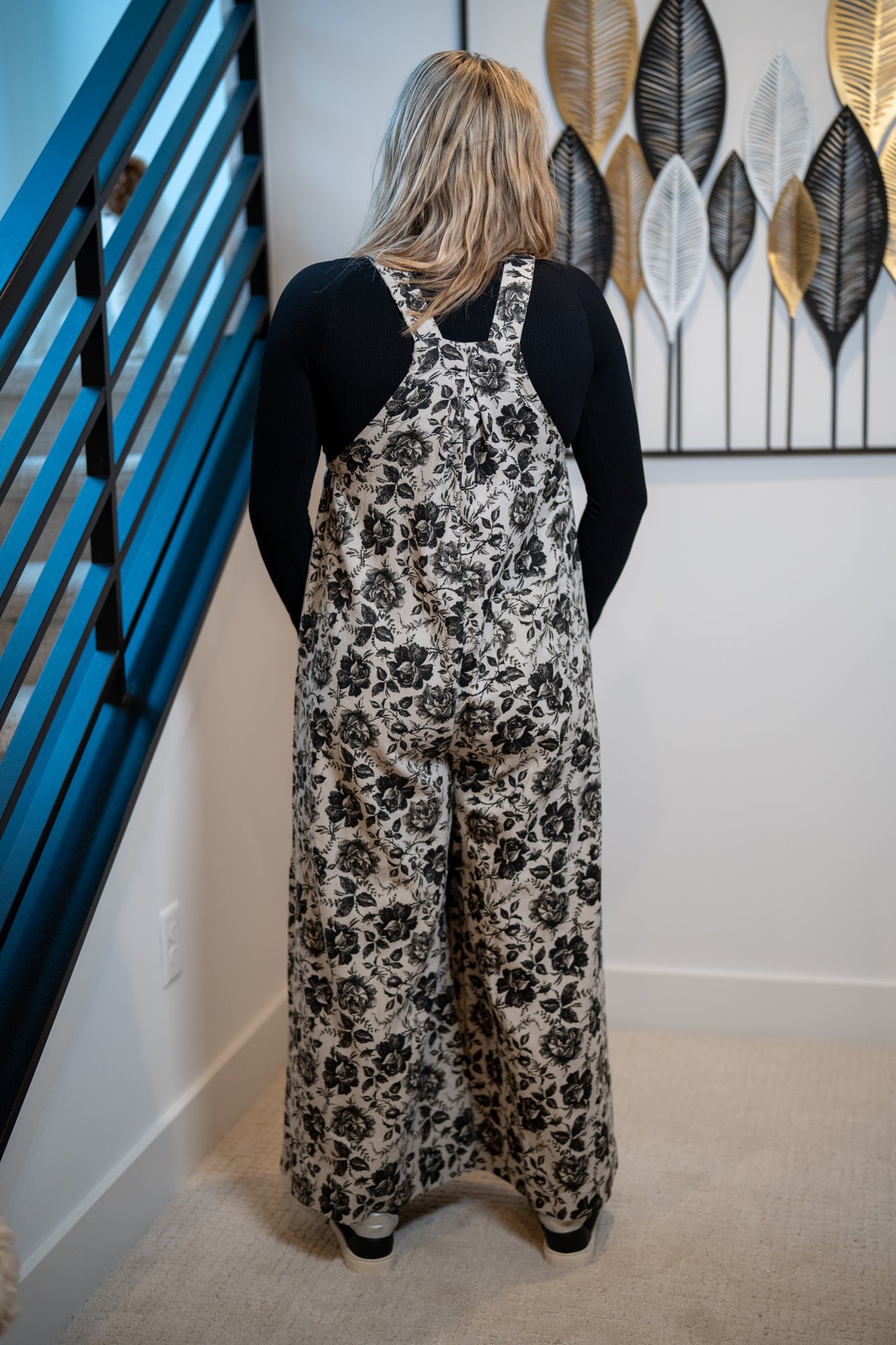 BiBi Garden Noir Floral Overall Jumpsuit — Grey & Black - Buttercup Lynne Boutique