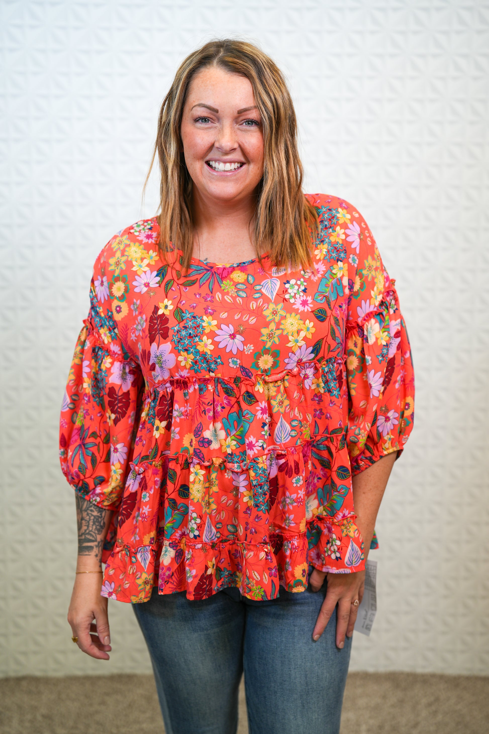 Tropical Coral Babydoll Top - Regular and Curvy - Buttercup Lynne Boutique