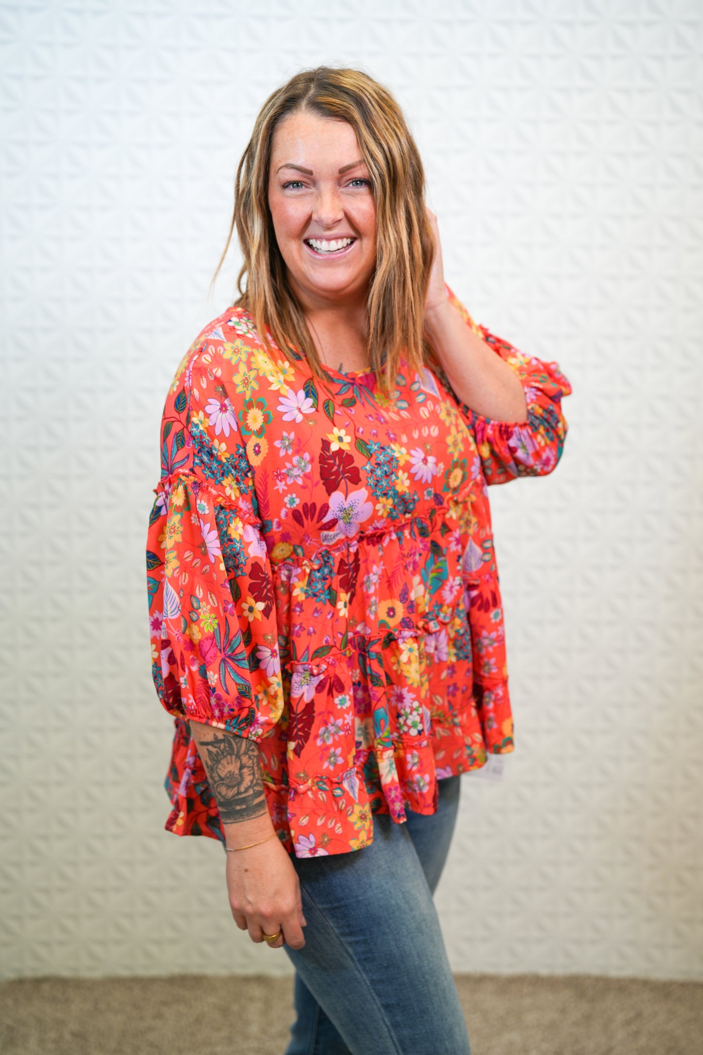 Tropical Coral Babydoll Top - Regular and Curvy - Buttercup Lynne Boutique