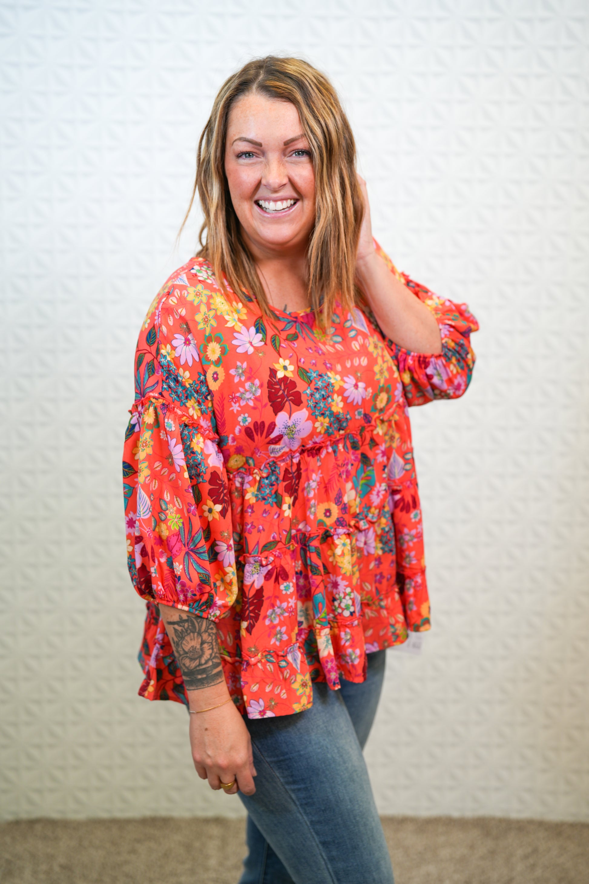 Tropical Coral Babydoll Top - Regular and Curvy - Buttercup Lynne Boutique