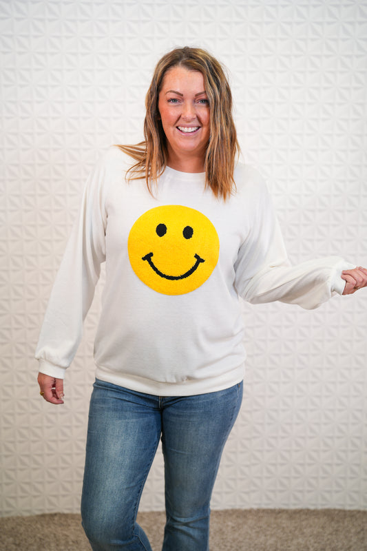Cheerful Smiley Face Pullover - Buttercup Lynne Boutique