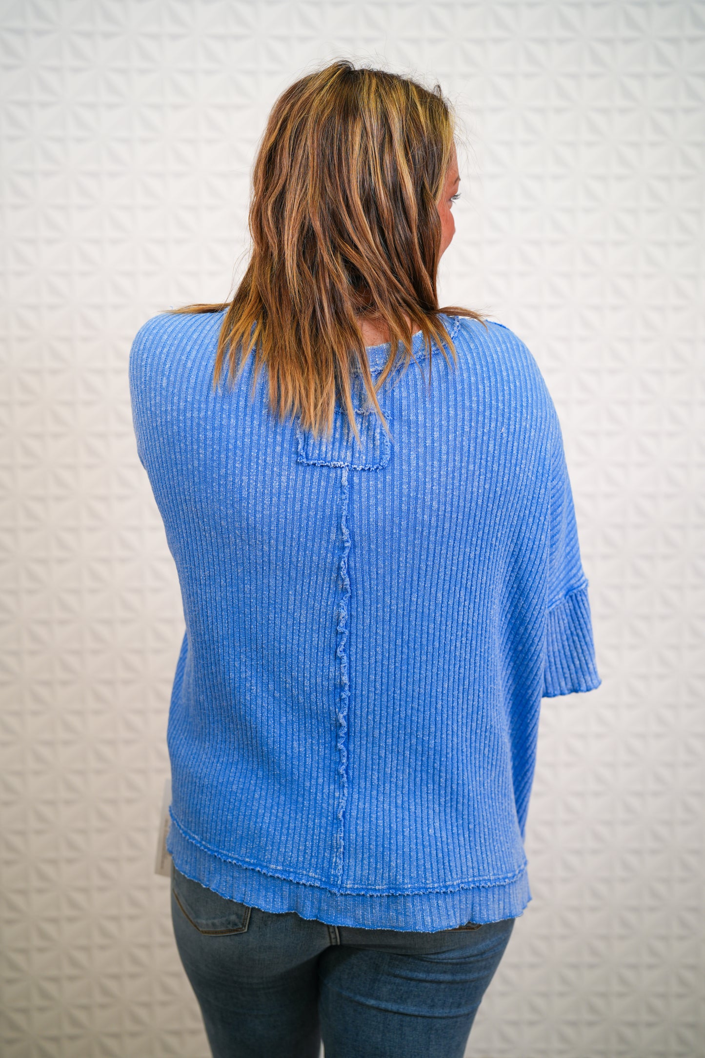 Short Sleeve Mineral Washed Thermal Knit Top - Peri Blue - Buttercup Lynne Boutique