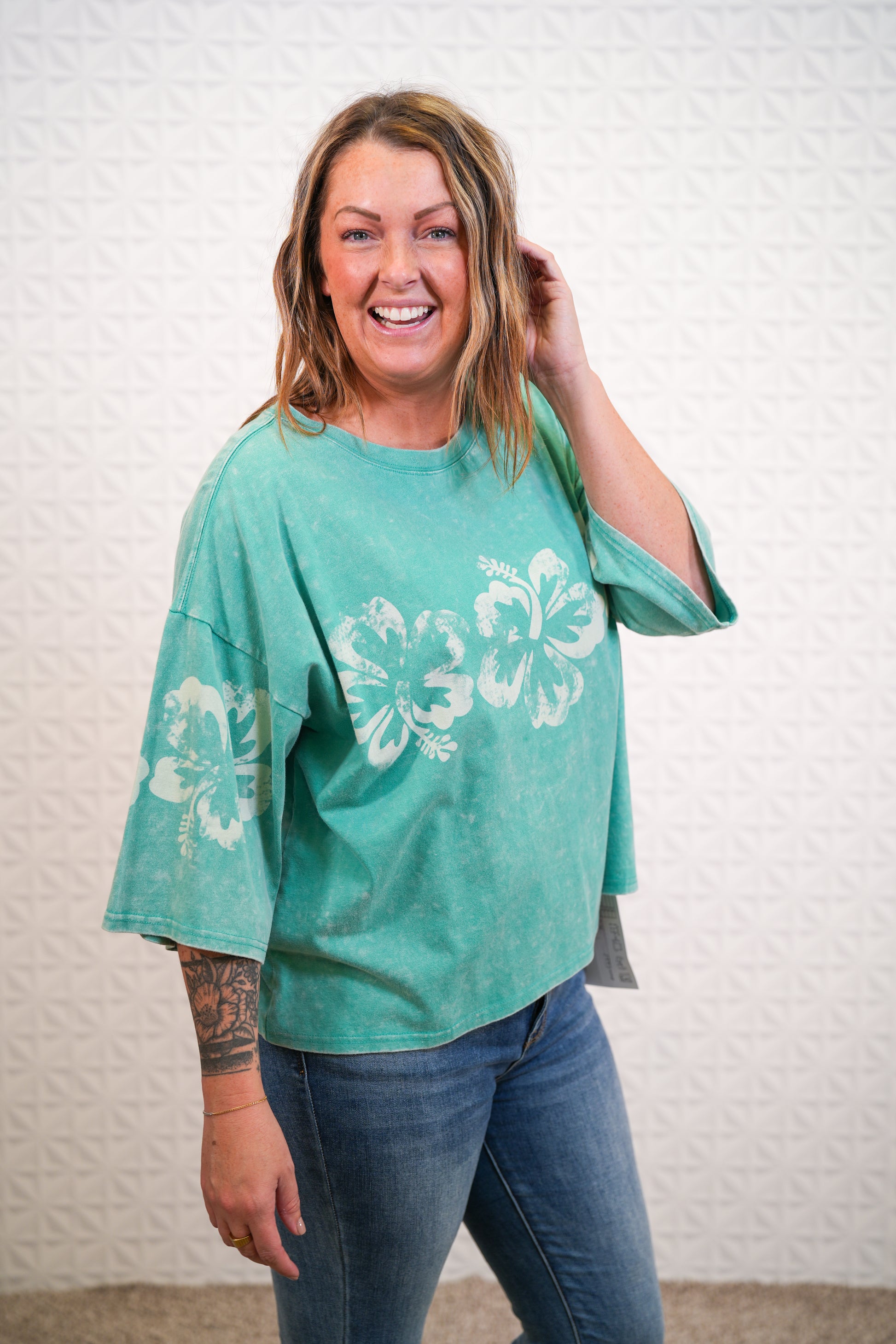 Hawaiian Flower Mineral Washed Top - Buttercup Lynne Boutique