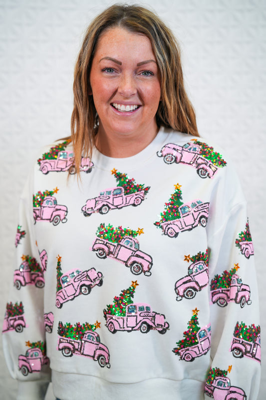 Pink Truck Homestyle Christmas Sweatshirt - Buttercup Lynne Boutique