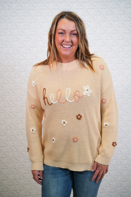 Hello Blossom Flower Embroidery Sweater - Buttercup Lynne Boutique