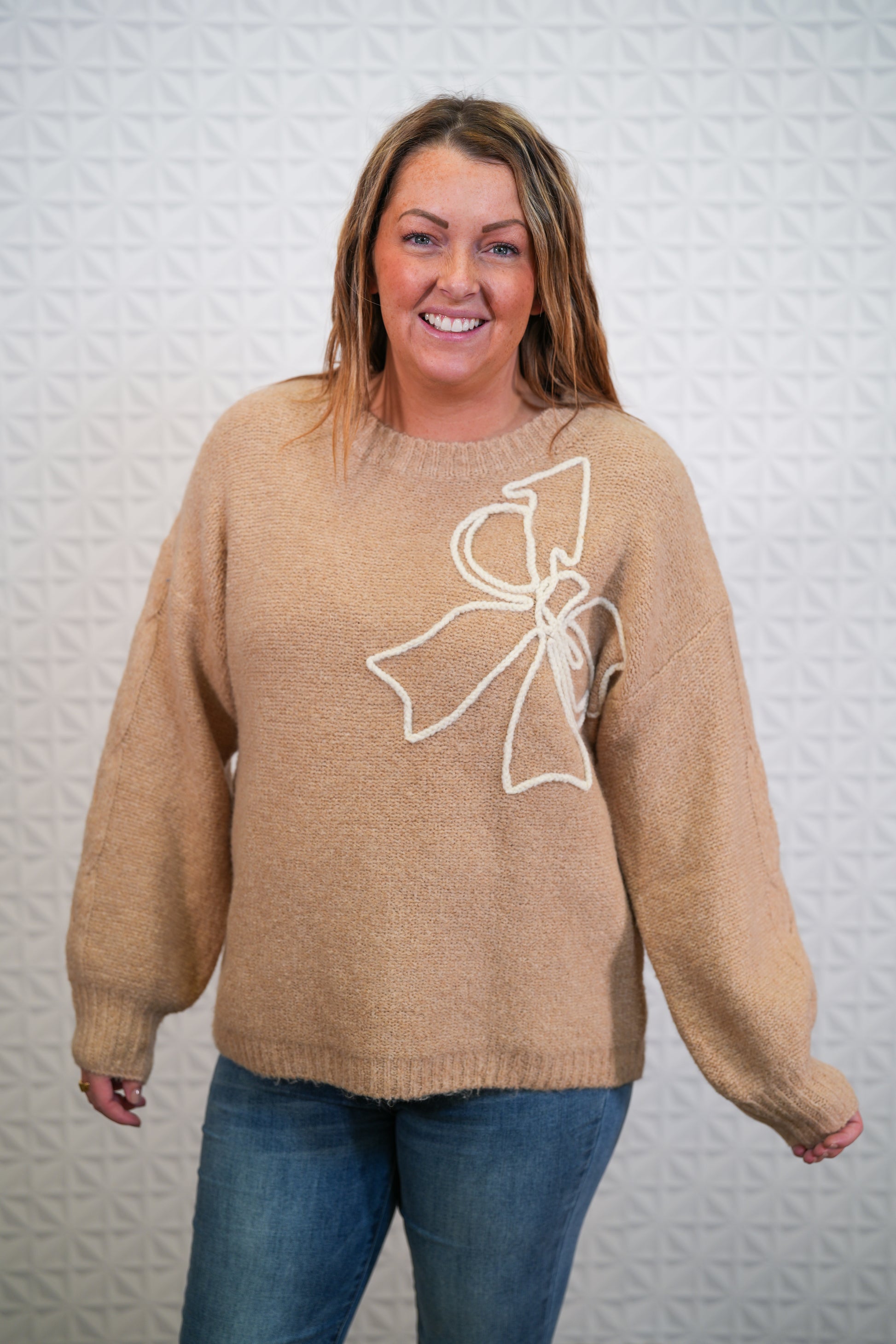 C'est Bow Embroidered Sweater - Buttercup Lynne Boutique