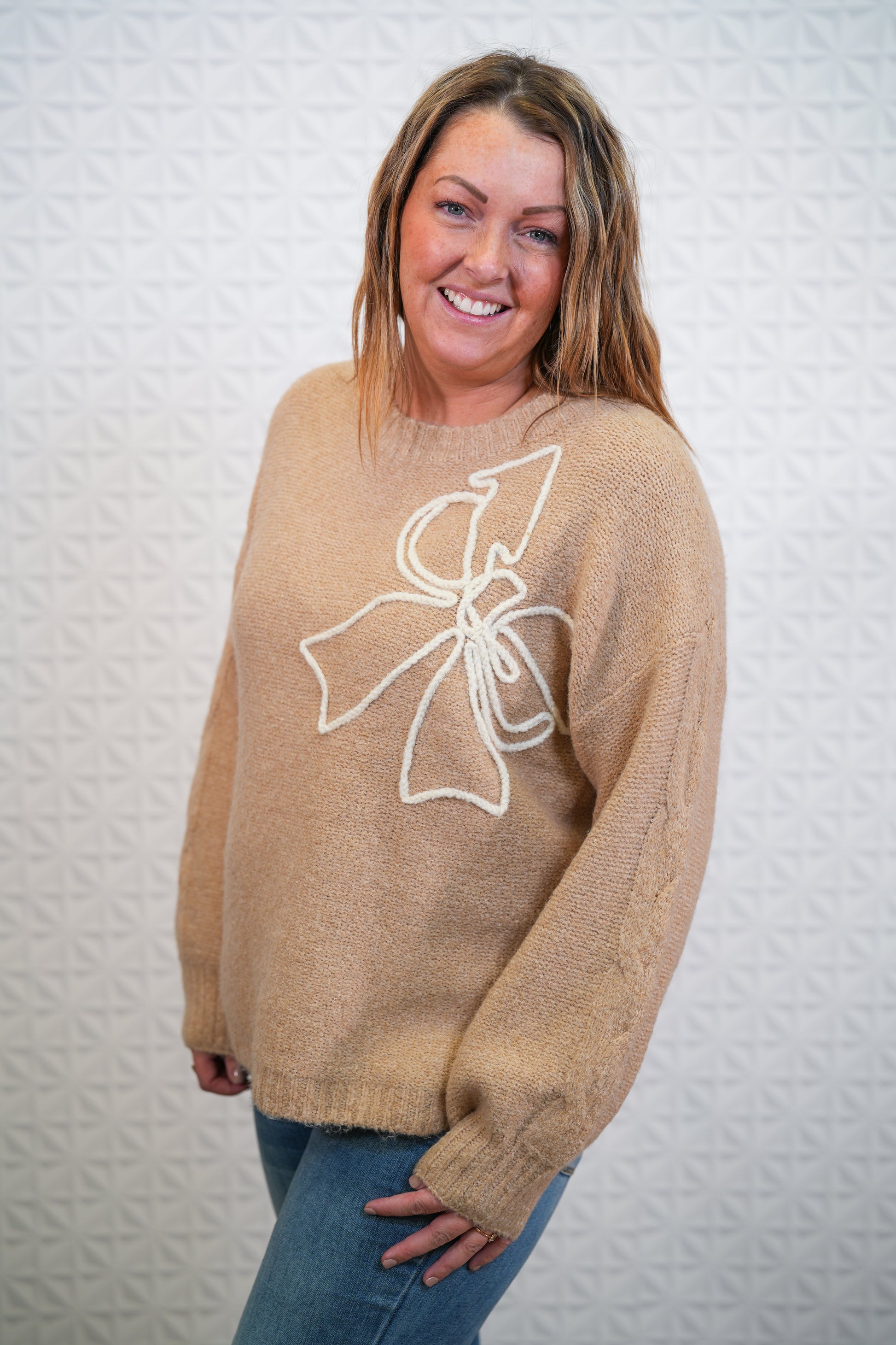 C'est Bow Embroidered Sweater - Buttercup Lynne Boutique
