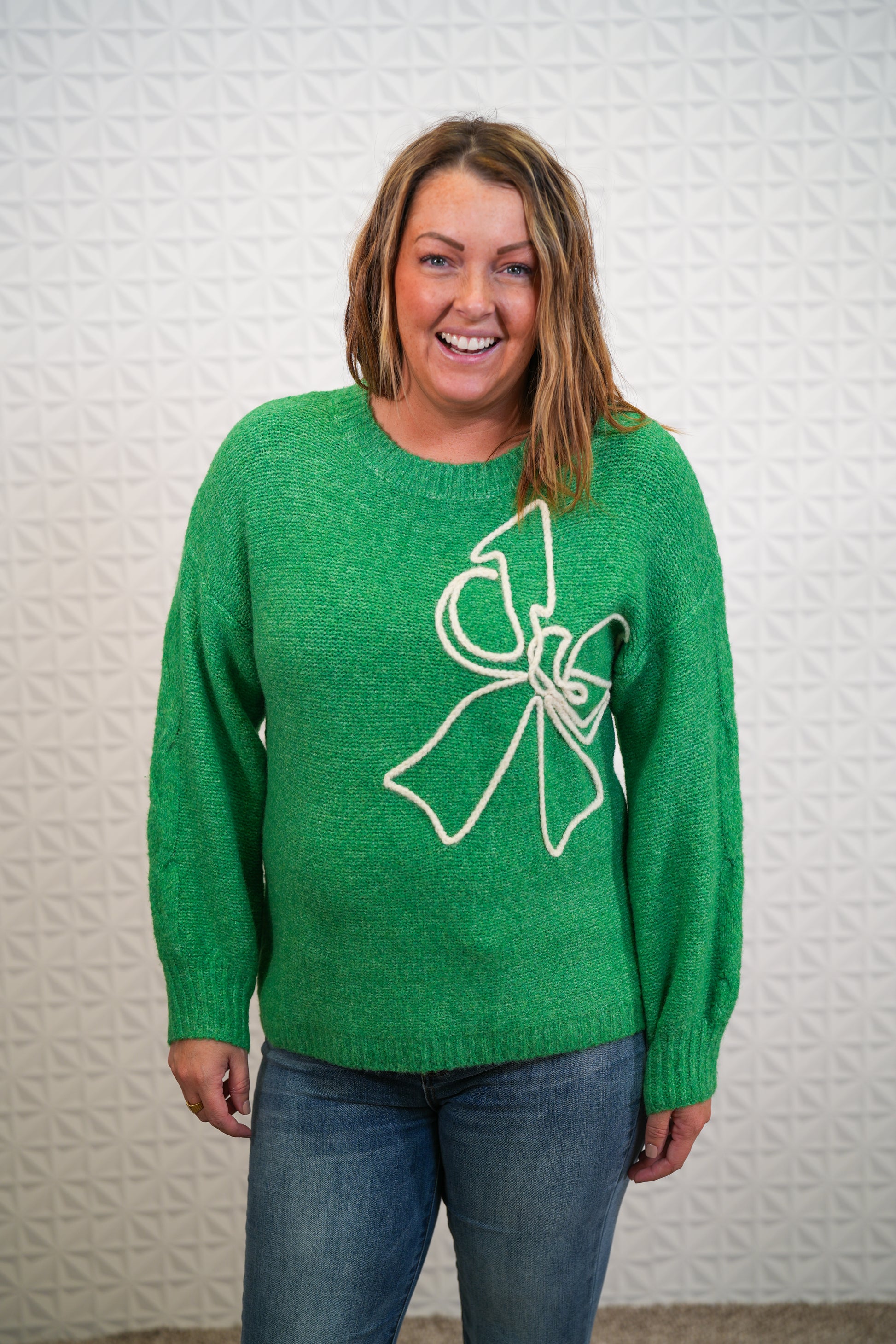 C'est Bow Embroidered Sweater - Buttercup Lynne Boutique