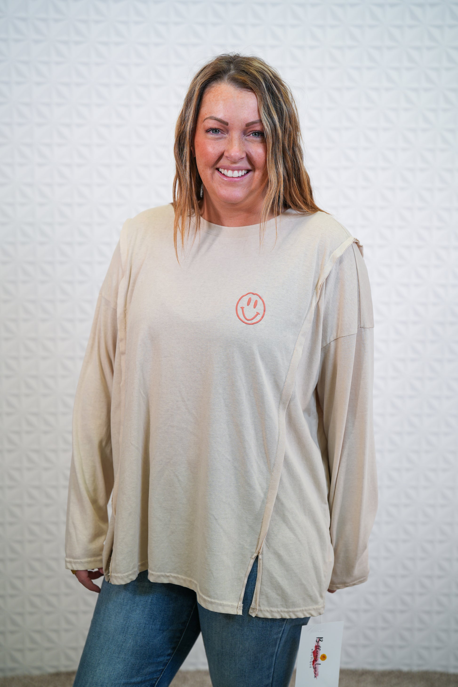 Cotton Slub Top with a Smiling Face Print - "Good to See U" - Buttercup Lynne Boutique