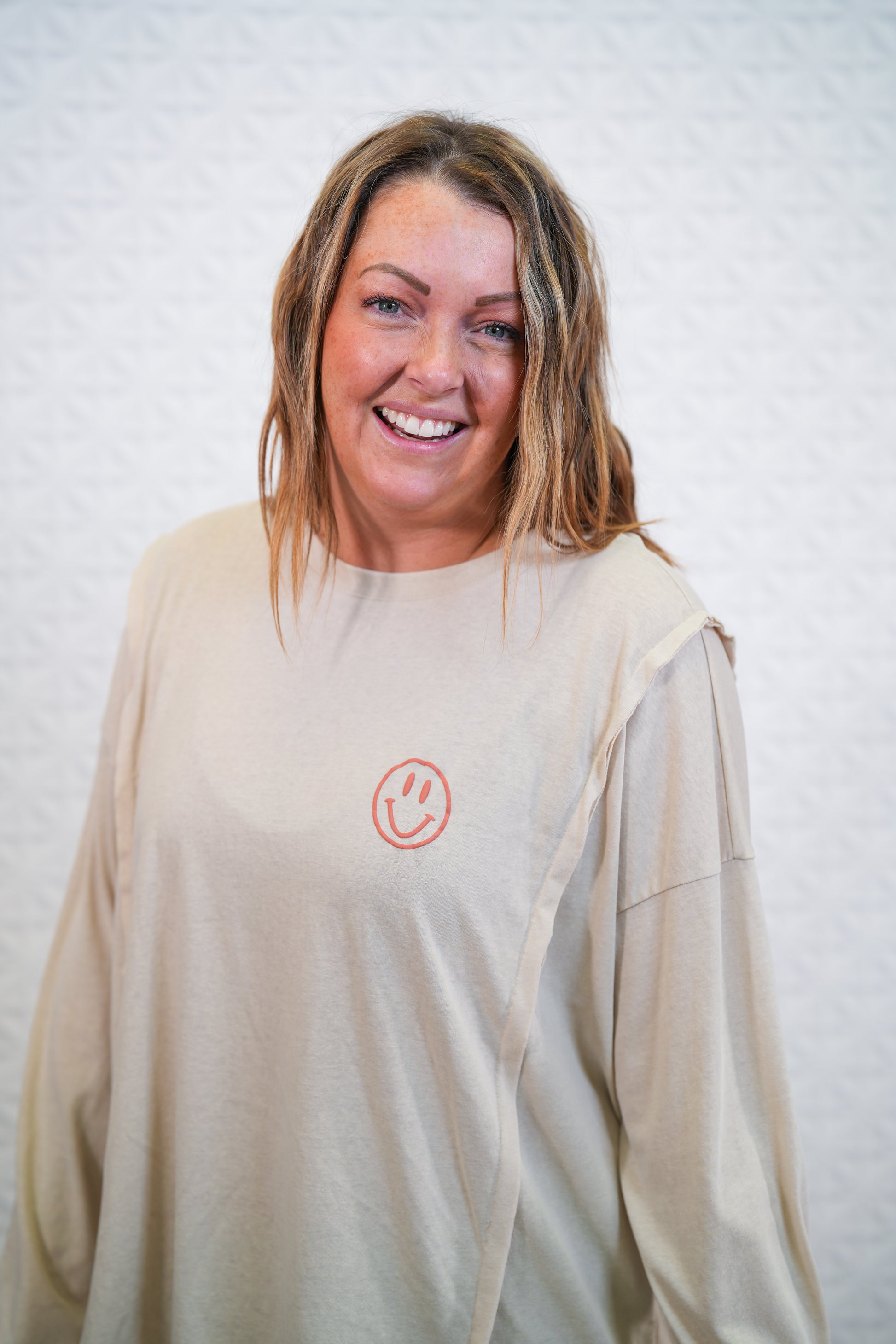 Cotton Slub Top with a Smiling Face Print - "Good to See U" - Buttercup Lynne Boutique