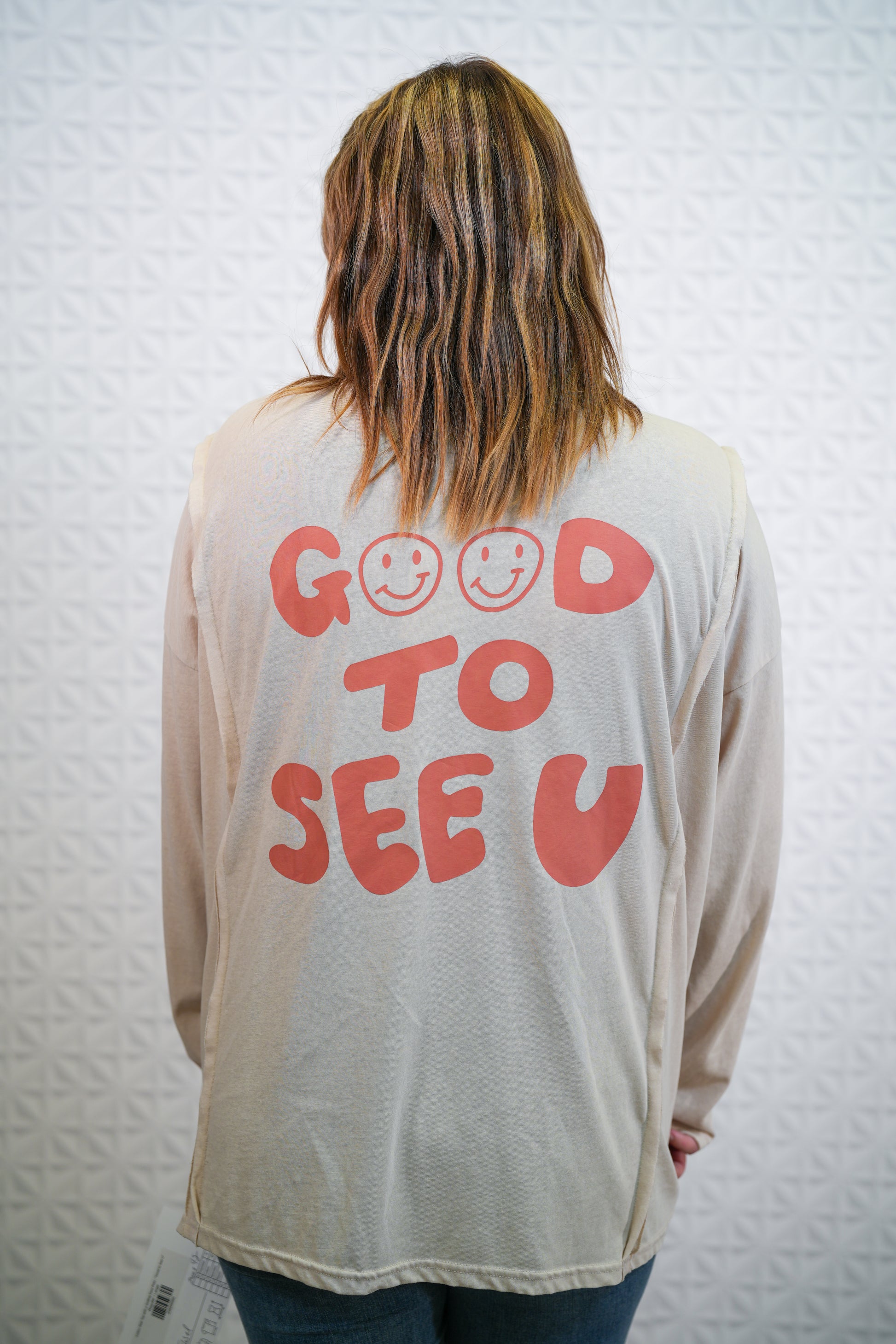 Cotton Slub Top with a Smiling Face Print - "Good to See U" - Buttercup Lynne Boutique