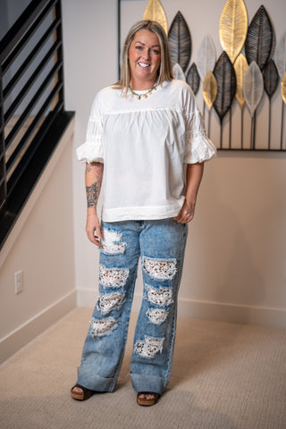 Oli & Hali denim with white lace
