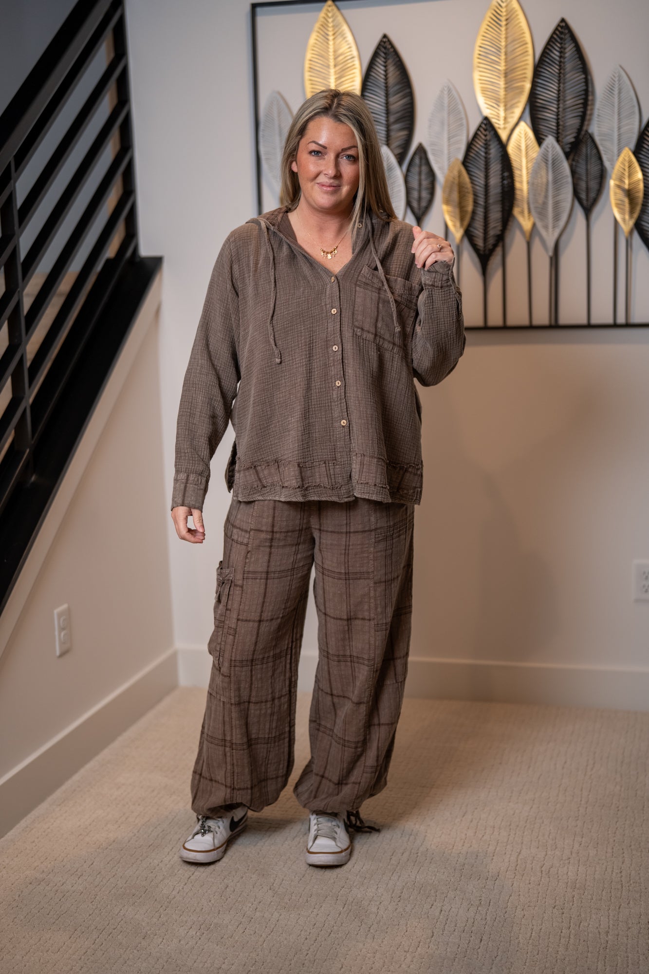 Easel Plaid Mineral Washed Pants