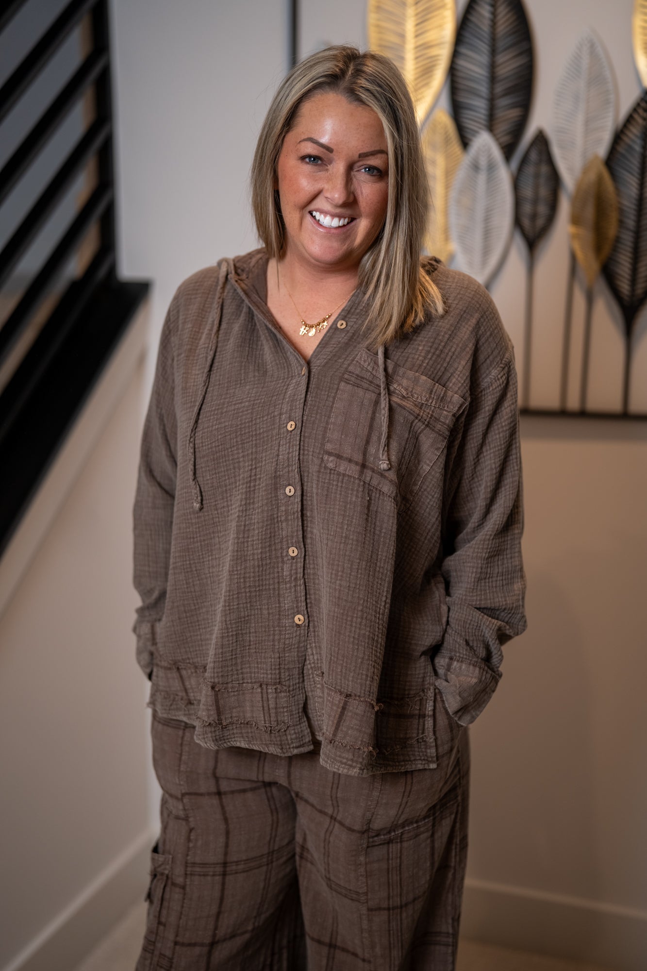 Easel Plaid Mineral Washed Hoodie