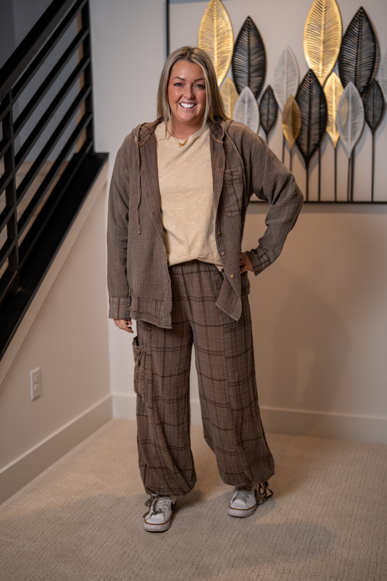 Easel Plaid Mineral Washed Hoodie