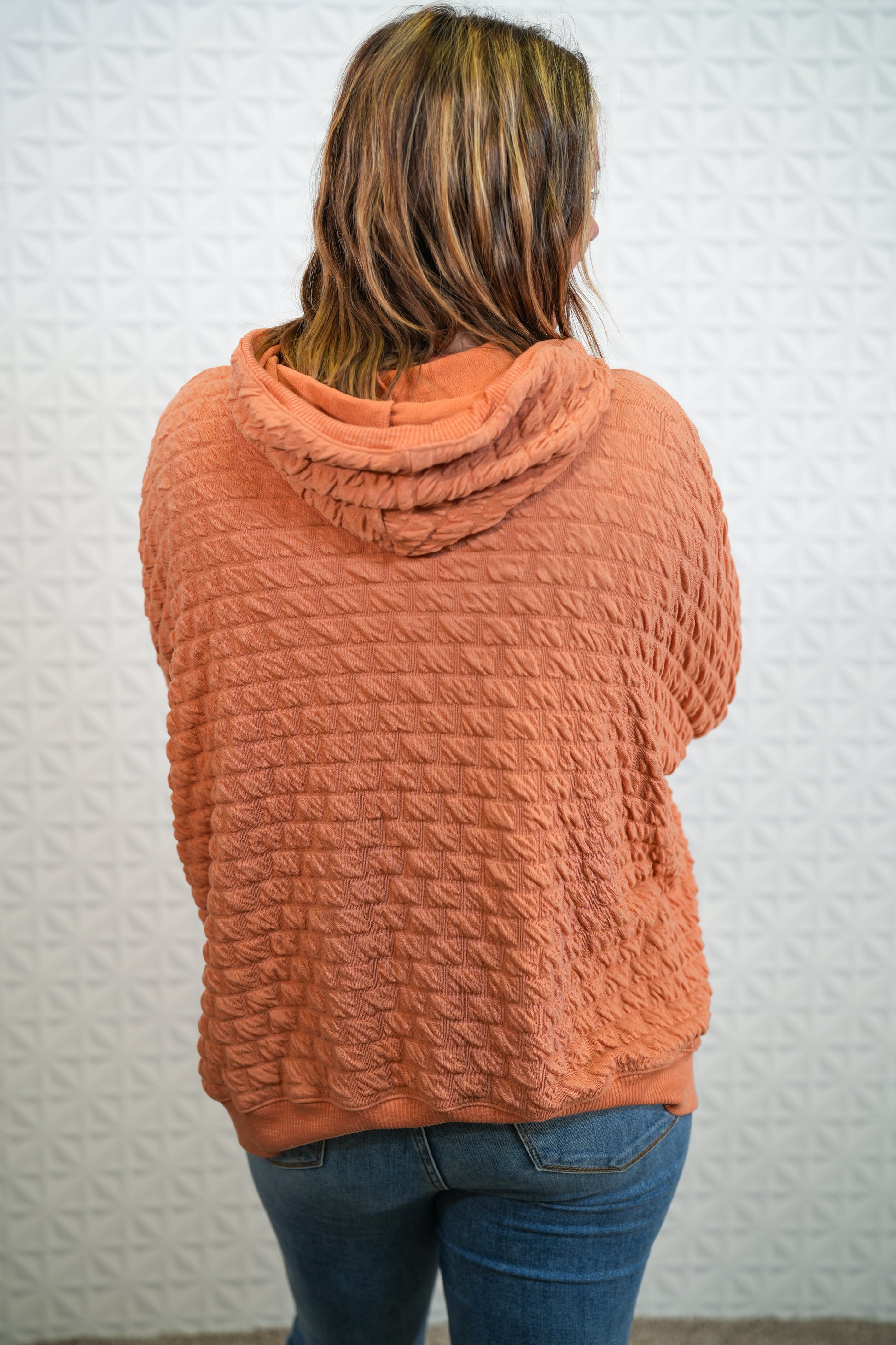Knit Pullover Hoodie Apricot 3/4 Sleeve - Buttercup Lynne Boutique