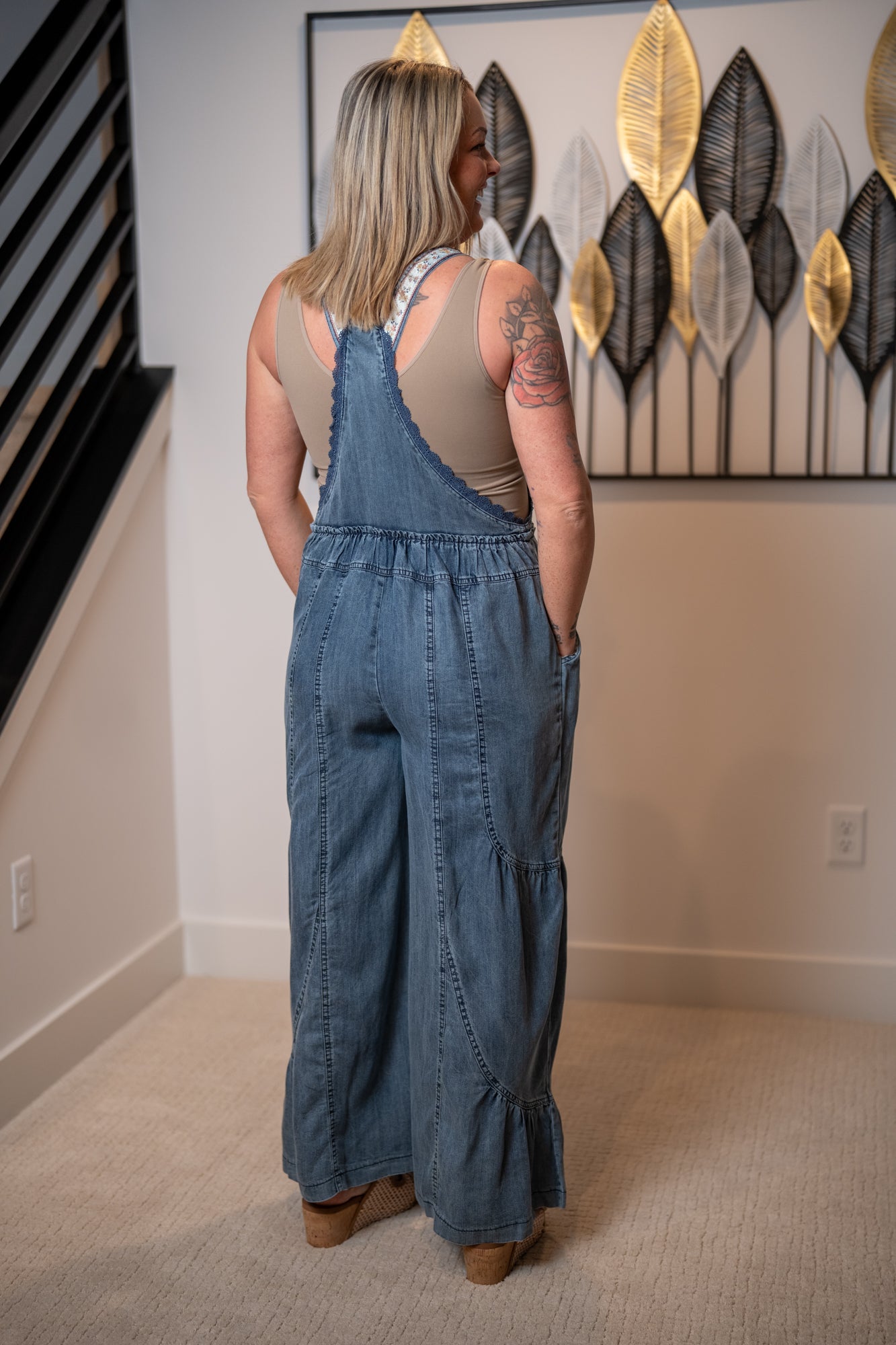 Easel Washed Chambray Overalls